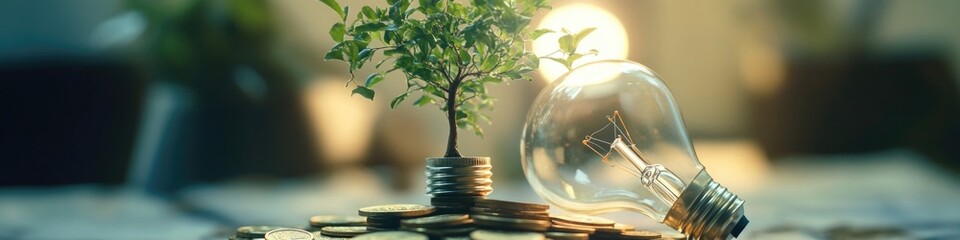 Poster - A light bulb sits atop a pile of coins, highlighting the theme of value and illumination