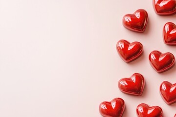 Poster - A group of red heart-shaped chocolates on a white surface, ideal for romantic occasions or as a gift