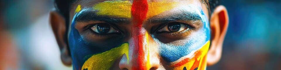 Poster - Close-up portrait of a person with vibrant, colorful makeup