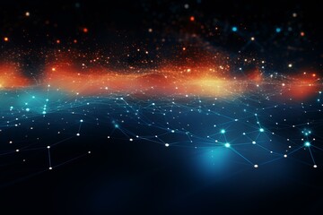 Fototapete - Abstract digital background showing a futuristic plexus network connecting glowing dots and particles