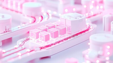 Poster - Overnight Shipping Hub, a bustling fulfillment center with continuous conveyor belts, parcels efficiently sorting for timely deliveries, organized and streamlined environment.