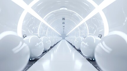 Poster - Futuristic Urban Conveyor System, innovative underground tunnels efficiently transporting goods, sleek design, minimalist environment, optimizing urban logistics and space utilization