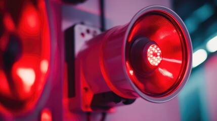 Poster - A close-up shot of a single red light on a wall, potentially indicating a warning or alert