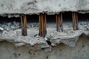 Sticker - A section of concrete wall with metal rods protruding from it