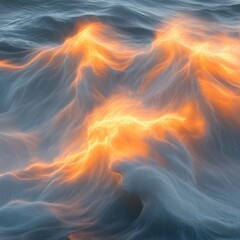 Poster - Large wave with vibrant orange and yellow colors in abstract ocean photography
