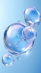 Poster - Water bubbles on abstract blue background realistic depth photography for textures and designs