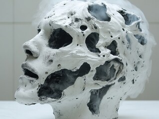 Poster - White sculpture with black spots in abstract style realistic photography on a neutral background