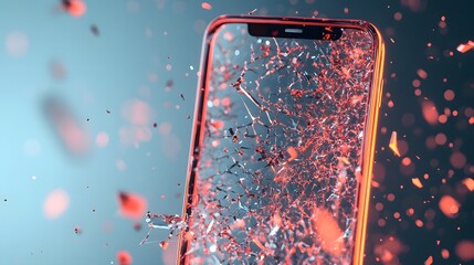 Wall Mural - Shattered Glass Effect with Glowing Edges and Suspended Particles for Dramatic Phone Wallpaper