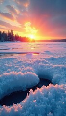 Wall Mural - Sunrise illuminates frost on Baikal's frozen surface, winter, ice