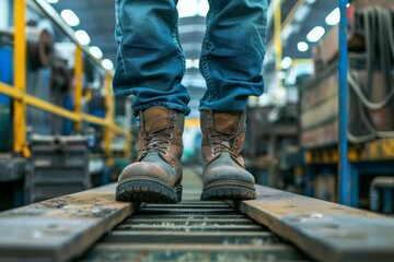 Wall Mural - Factory worker wearing safety shoes while in factory