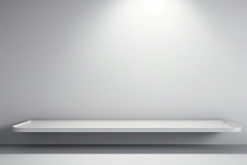 Poster - Empty white shelf on a gray wall illuminated by a spotlight, creating a perfect space for displaying products