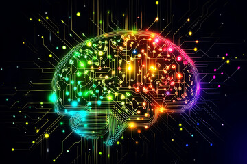 Poster - neon brain on black background 3d rendering