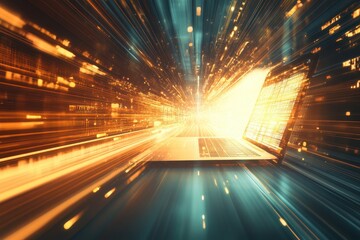 Leinwandbilder - Dynamic Technology Interaction With Laptop and Light Rays Effects