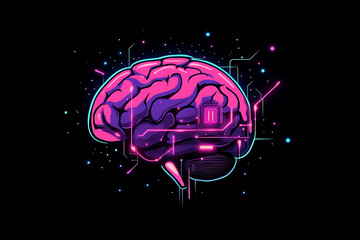 Poster - neon brain on black background 3d rendering
