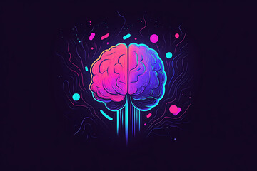 Poster - neon brain on black background 3d rendering