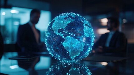 Poster - digital globe in a business setting symbolizes global networking and interconnectedness