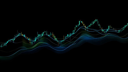 Poster - A stock market graph with green and blue lines, a dark background