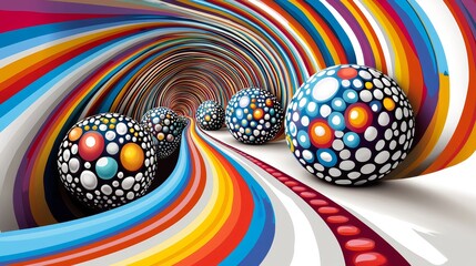 Poster - Colorful Digital Mosaic Tunnel with Geometric Spheres and Vibrant Patterns