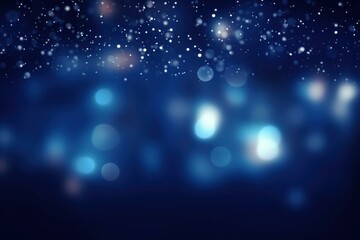 Poster - Abstract blue background with falling snow and bokeh lights creating a festive atmosphere