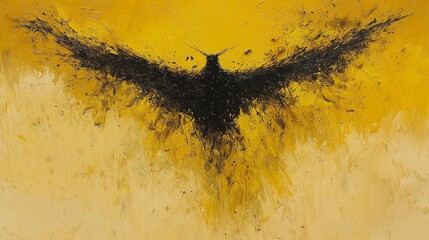 Poster - Abstract Representation of Physical Forces with Black Silhouette on Yellow Background