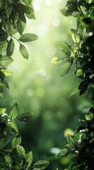 Poster - Sunlight dances through lush green leaves, highlighting the delicate dew that adorns them. The serene atmosphere of the forest creates a perfect moment of tranquility and connection to nature