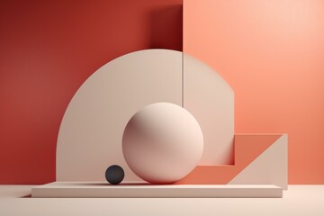 Poster - Minimalist abstract composition with spheres and geometric shapes creating a modern and artistic scene