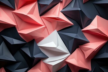 Poster - Origami polygons creating a textured background in pink, white, and dark blue, ideal for design and creative projects