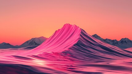 Poster - Capturing the Beauty of Vibrant Wave Forms Against a Serene Sunset Horizon