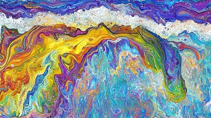 Poster - Vibrant Digital Abstract Landscape with Molecular Structures and Colors