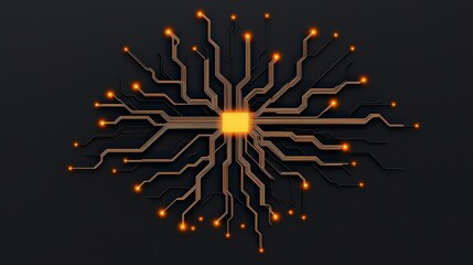 Wall Mural - Futuristic Circuit Board Design with Bright Orange Lights on Dark Background