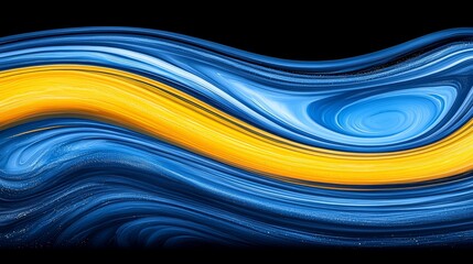 Poster - Fluid Dynamics Art: Creative Waves in Blue and Yellow Colors