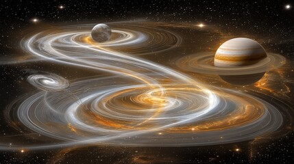 Poster - Swirling Digital Visualization of Gravity Wells and Celestial Bodies in Space