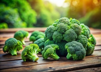 Canvas Print - Fresh Broccoli Harvest on Rustic Wooden Table - Healthy Eating Stock Photo