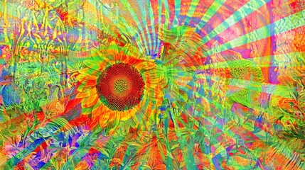 Poster - Dynamic High Energy Abstract Representation of Colorful Sunflower Patterns