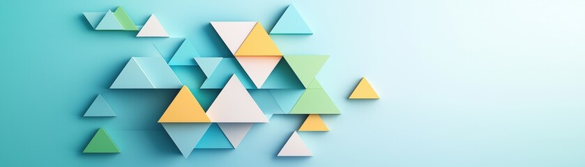 Aufkleber - Colorful geometric triangles arranged on a soft blue background create a modern, abstract design.