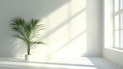 Wall Mural - white room with window and palm plant on the floor