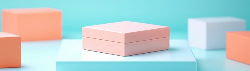 Poster - Pastel-colored boxes arranged on a light blue background, creating a minimalistic and modern aesthetic.