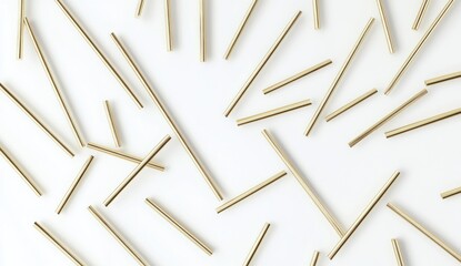 Wall Mural - Abstract gold rods scattered on white background.