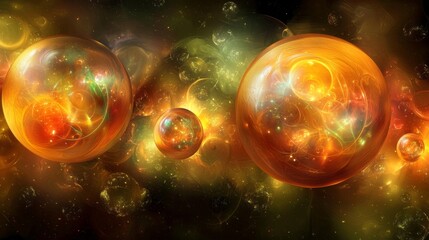 Poster - radiant visualization of quantum mechanics in colorful cosmic orbs