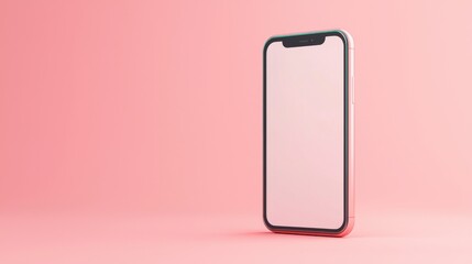 Poster - A smartphone with a blank screen stands upright against a soft pink background, highlighting its sleek design and modern aesthetics.
