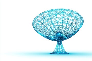 Poster - A futuristic, blue wireframe structure resembling a dish, symbolizing technology and connectivity.