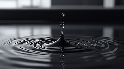 Aufkleber - Water drop impact, ripples, dark surface, blurry background, science