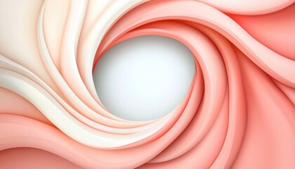 Aufkleber - Swirling waves of soft pink and white create an abstract composition with a central blank space, ideal for backgrounds or design projects.