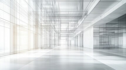 Fototapete - A spacious, modern interior featuring abstract architectural lines and a minimalist aesthetic, creating a sense of openness and light.