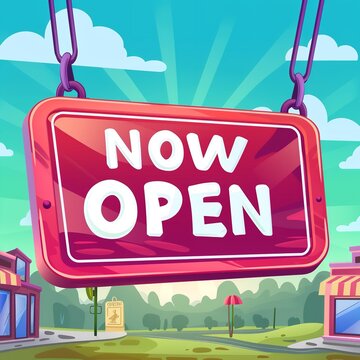 Cartoon depiction of an open sign with the words 