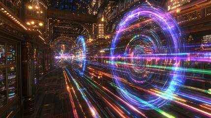 Poster - Vibrant Illustration of Time and Relativity in a Futuristic Setting