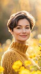 Wall Mural - woman with yellow sweater on autumn background