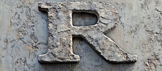 Poster - Textured stone letter R on a rough wall surface with natural lighting and shadows Copy Space
