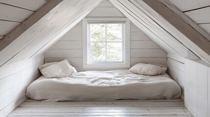 Canvas Print - Cozy attic bedroom nook with window, peaceful rest