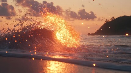 Poster - Mesmerizing Wave Theory Illustrated Through Vibrant Sunset Colors